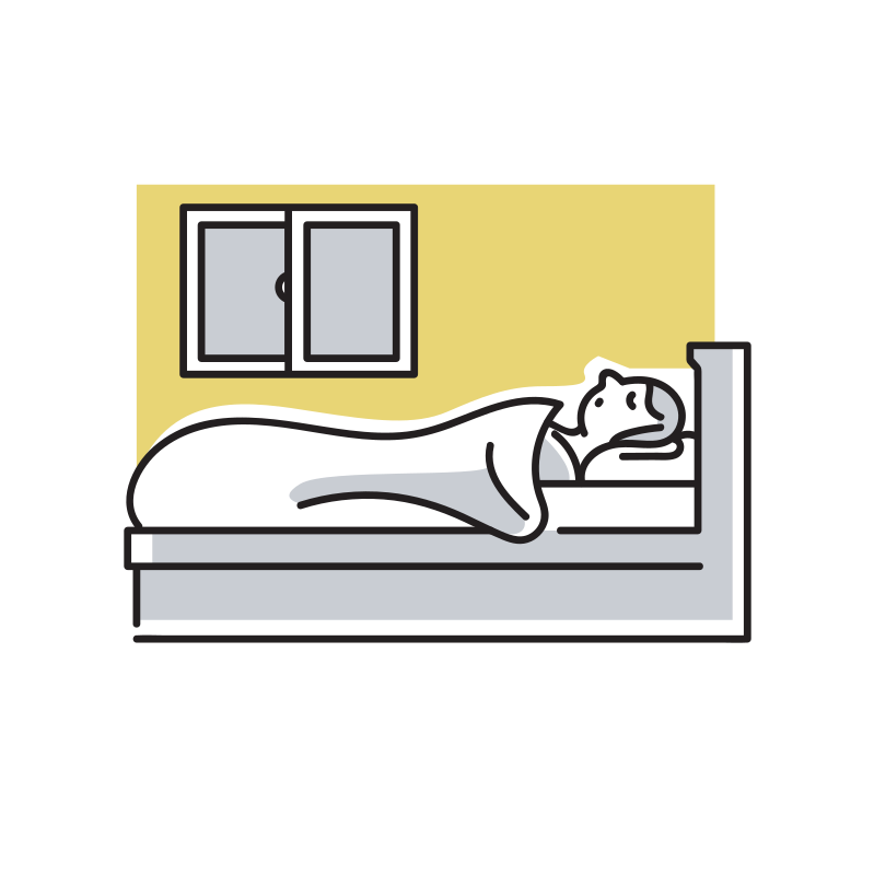 窓際のベットで眠る人のイラスト