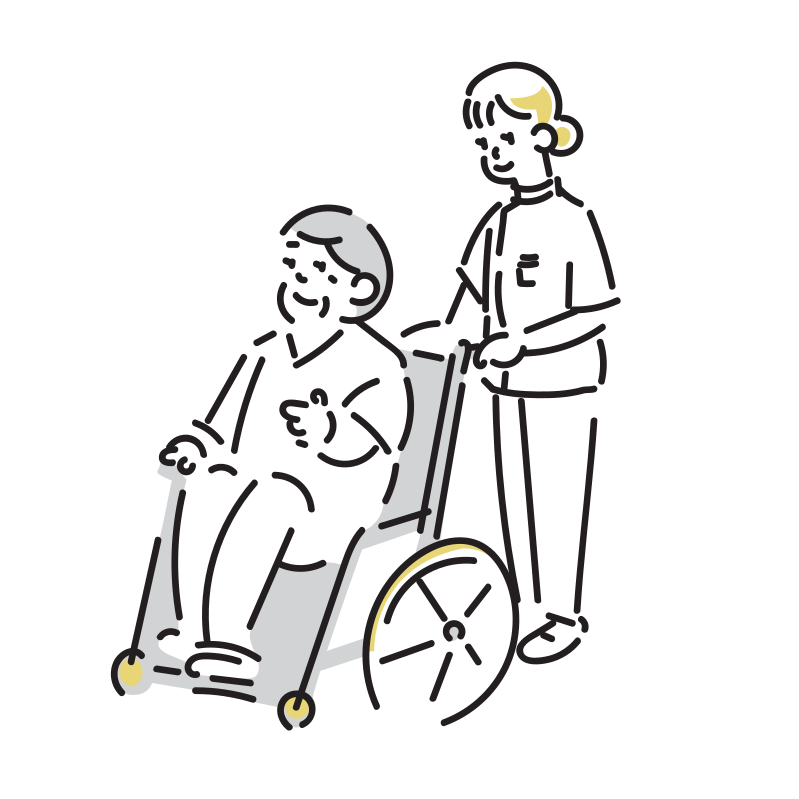 車椅子を押す看護師のイラスト（女性）