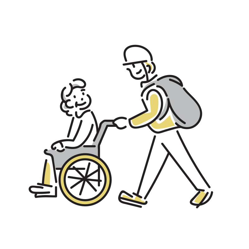 車椅子の人を援助するイラスト