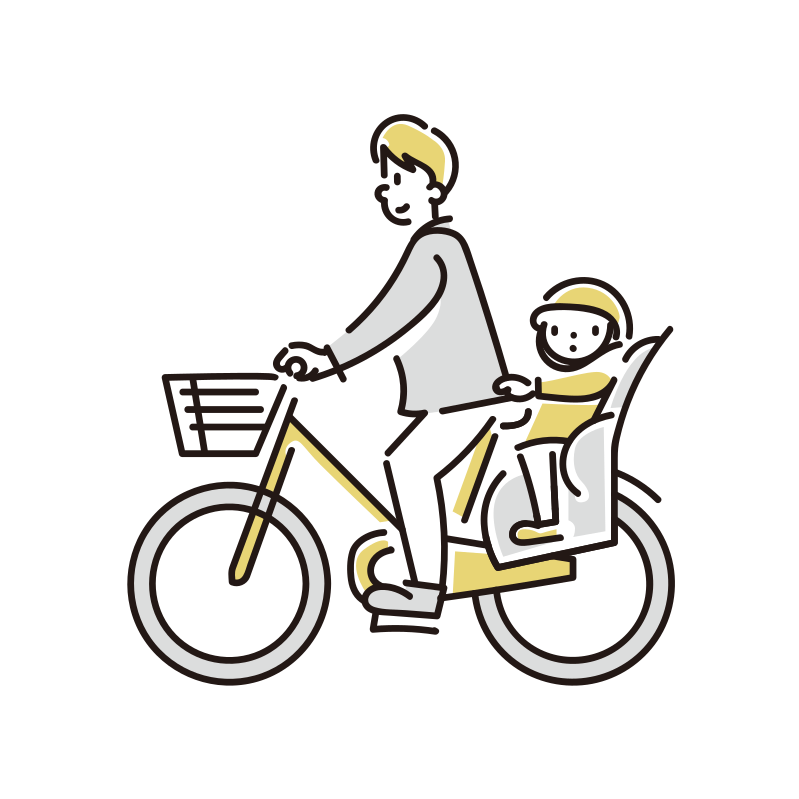 自転車に乗る男性と子どものイラスト