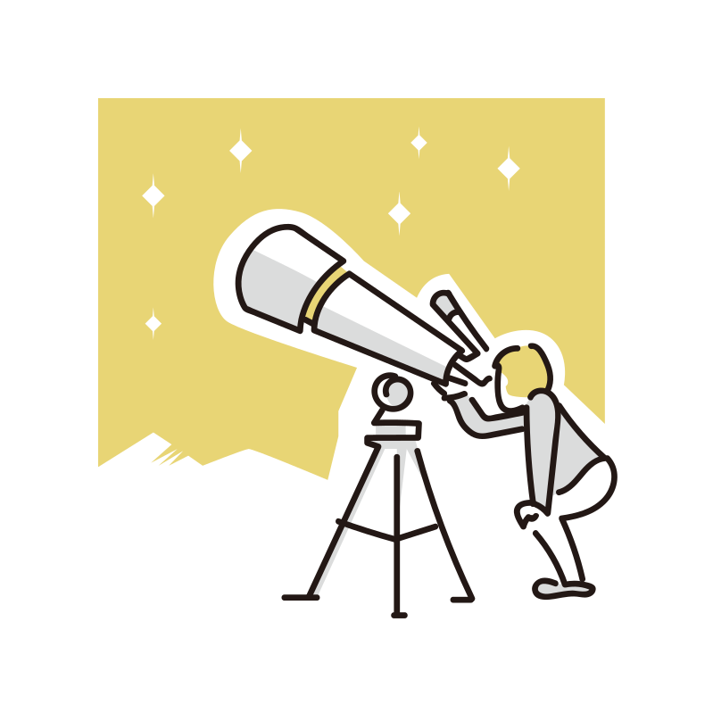 望遠鏡で見る人と宇宙のイラスト