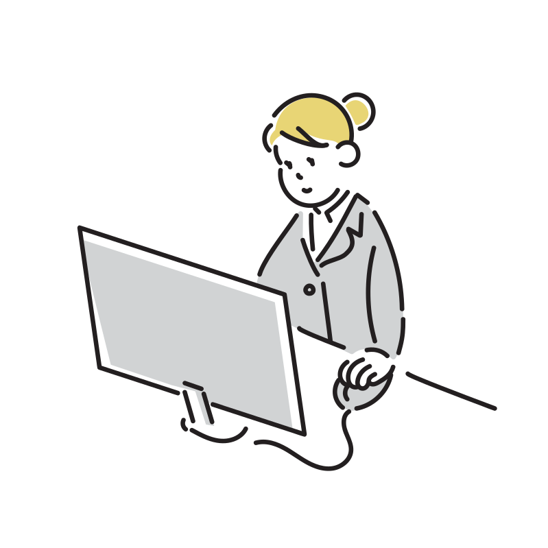 パソコンを使うビジネスマンのイラスト（女性）