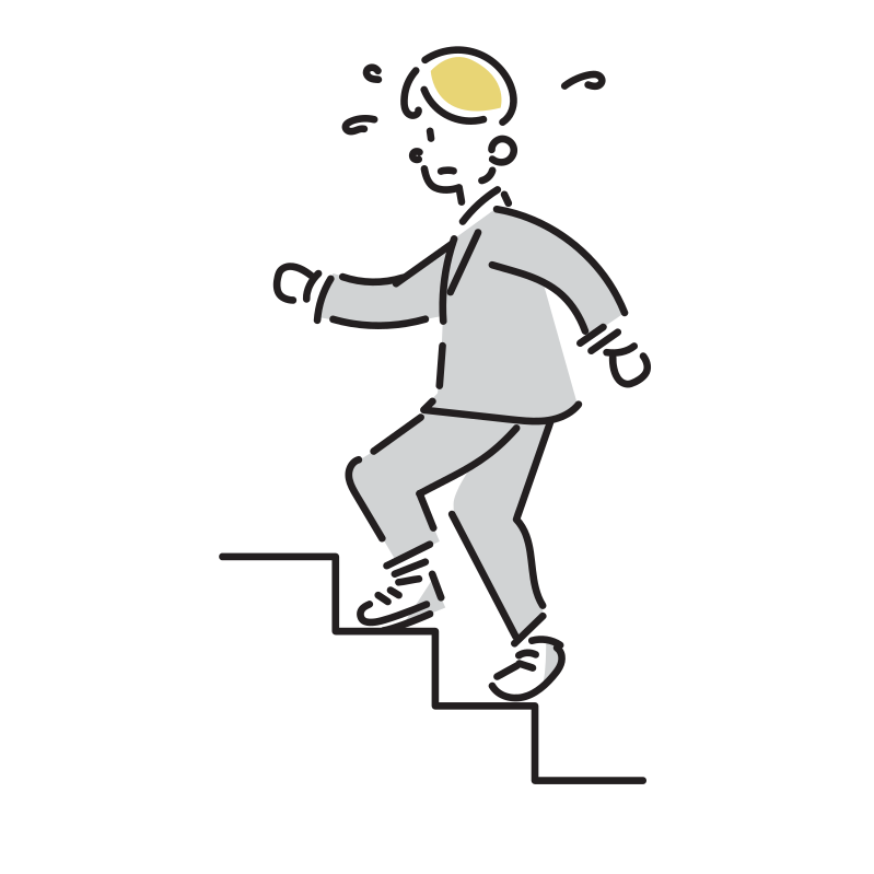 階段を駆け上がるビジネスマンのイラスト（男性）