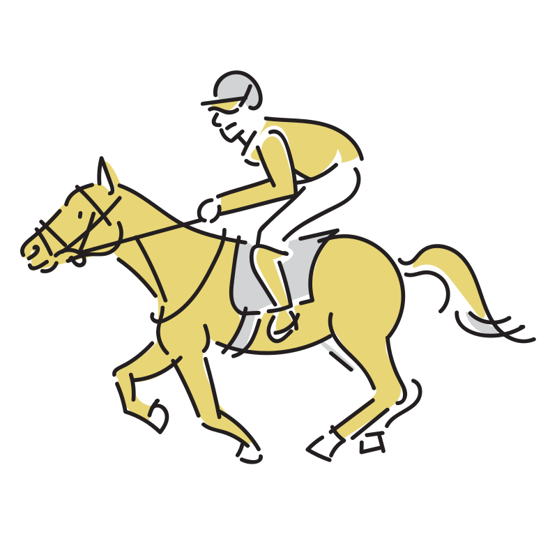 競馬の馬に乗る騎手のイラスト