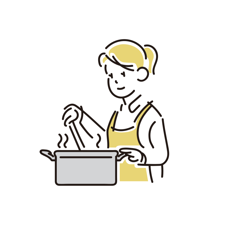 鍋で煮る女性のイラスト（料理）
