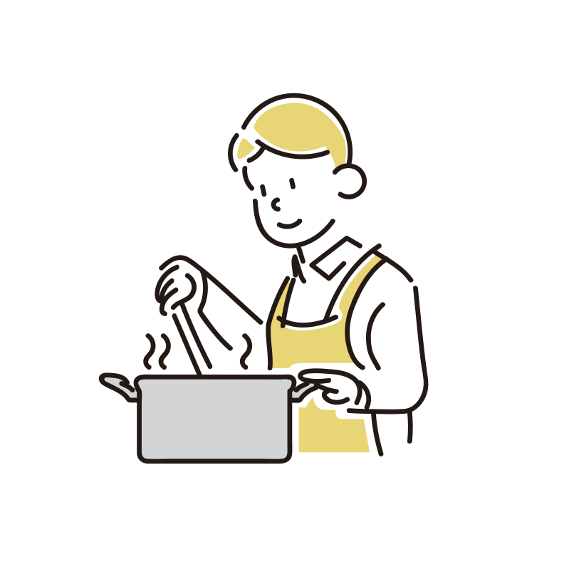 鍋で煮る男性のイラスト（料理）