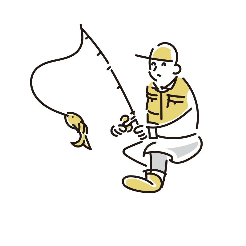 魚が釣れた男性のイラスト