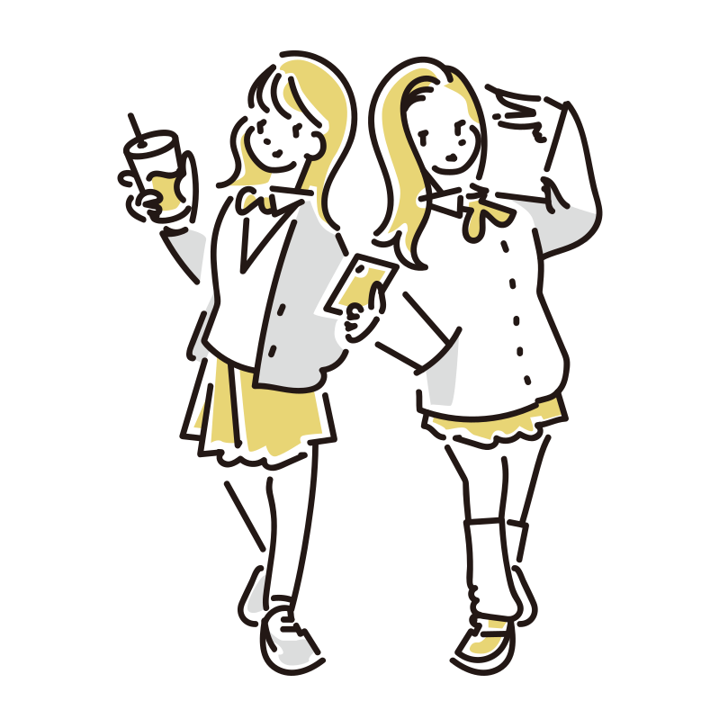 仲良しギャルのイラスト（中学生・高校生）