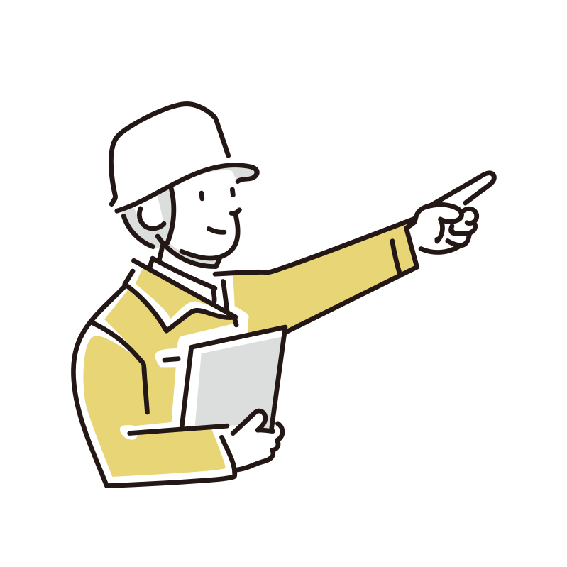 指を差す男性作業員のイラスト