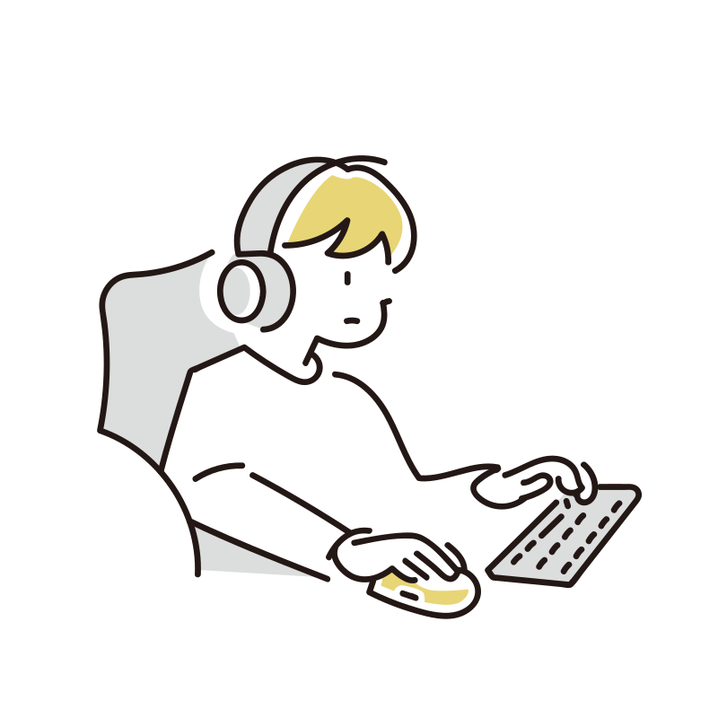 PCでゲームをする人のイラスト