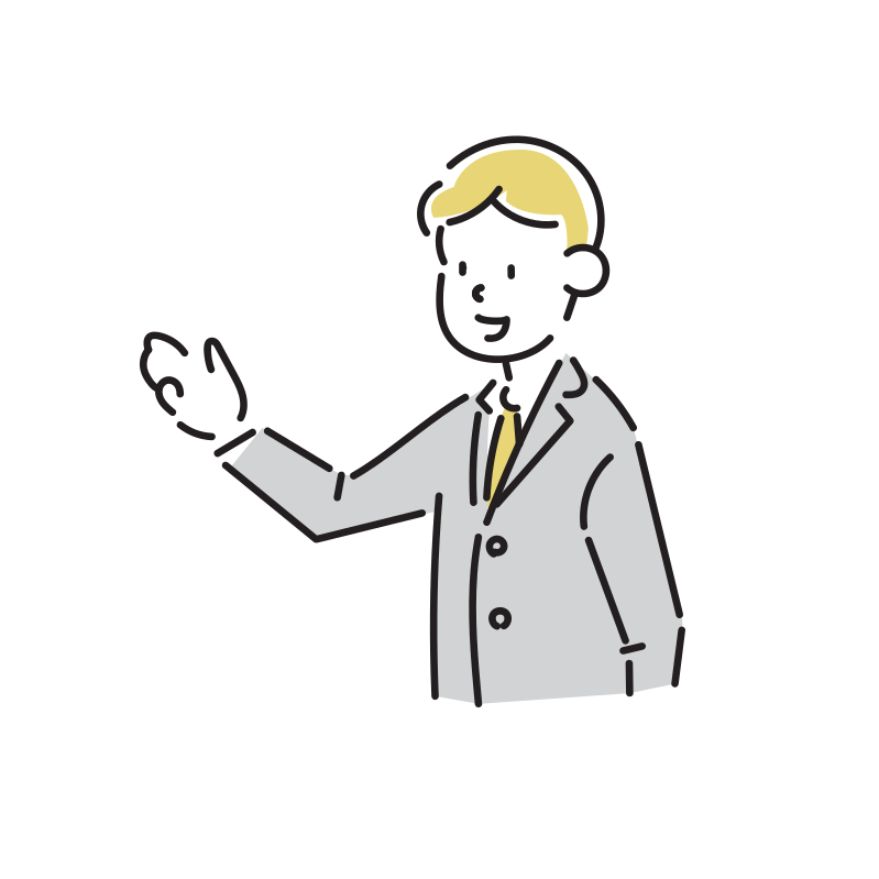 案内するビジネスマンのイラスト(男性)