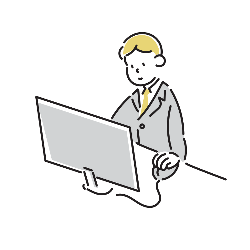 パソコンを使うビジネスマンのイラスト(男性)