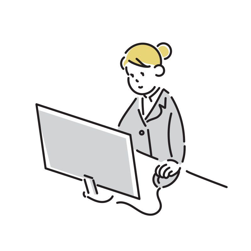 パソコンを使うビジネスマンのイラスト(女性)