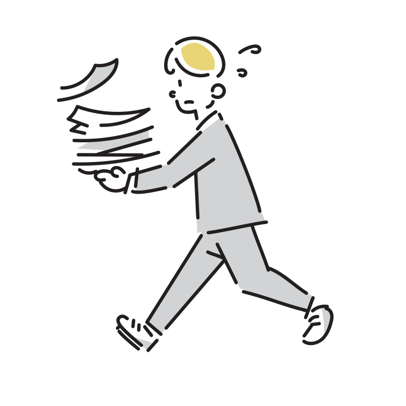 資料を持って走るビジネスマンのイラスト(男性)