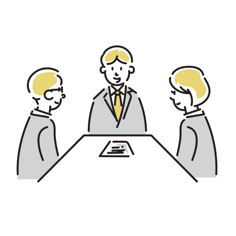 会議で発言するビジネスマンのイラスト(男性)