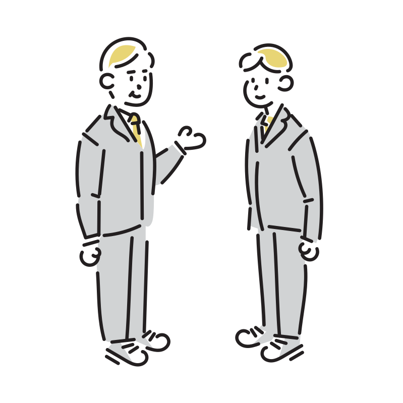 上司と話をするビジネスマンのイラスト(男性)