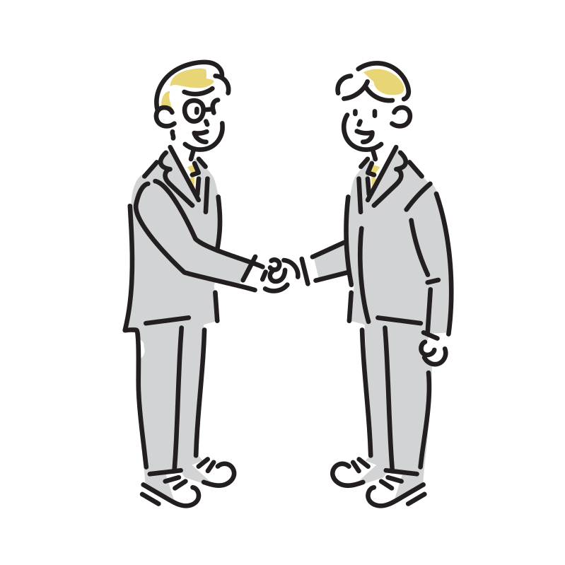 取引先と握手するビジネスマンのイラスト(男性)