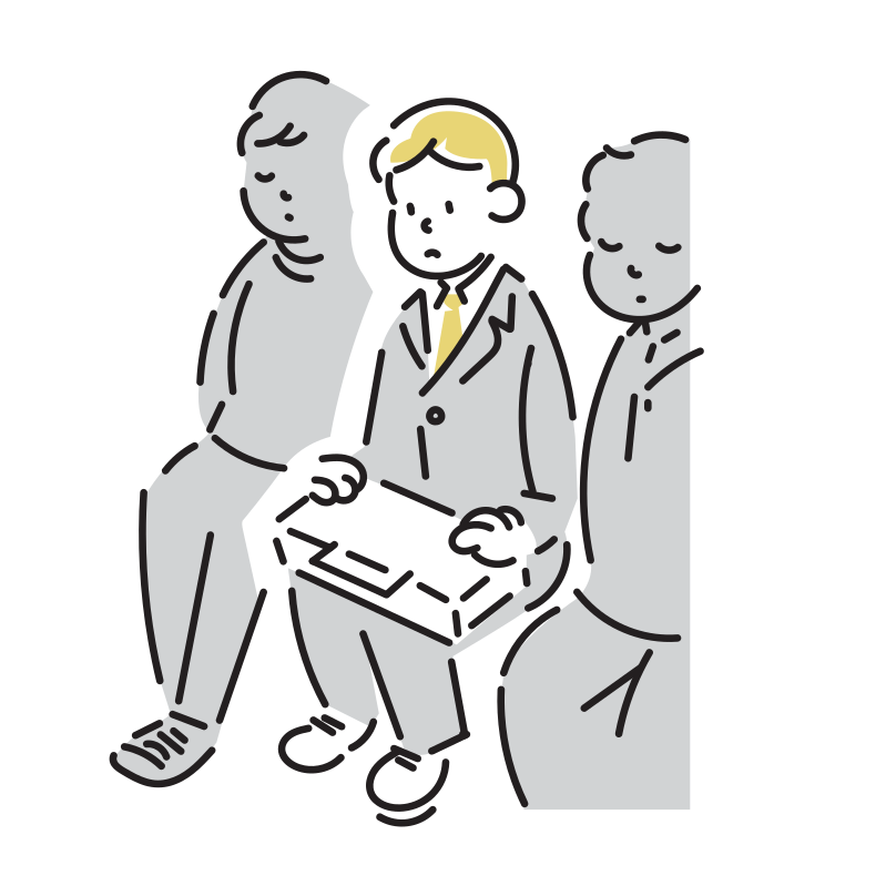 満員電車内で座るビジネスマンのイラスト(男性)