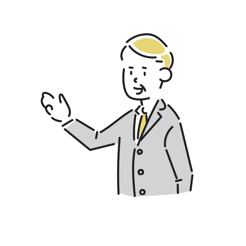 案内するビジネスマンのイラスト(中年男性)