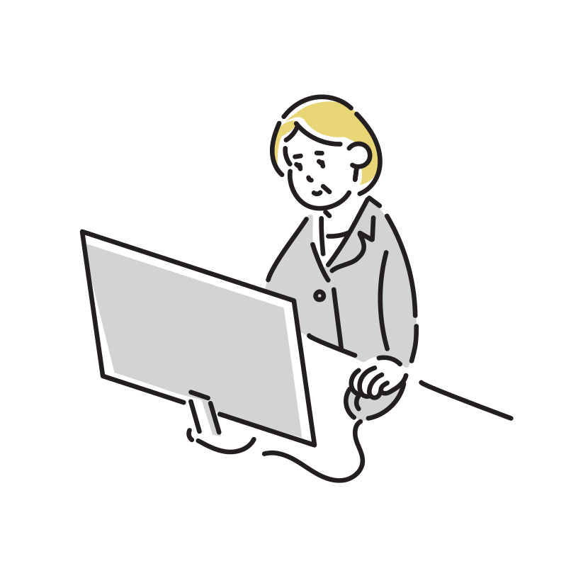 パソコンを使うビジネスマンのイラスト(おばさん)