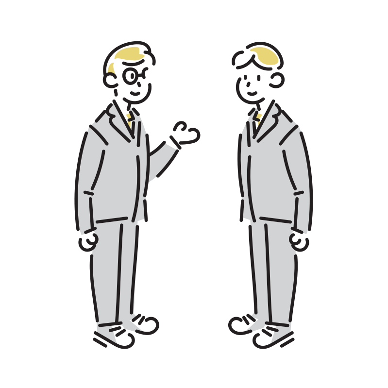 取引先と話をするビジネスマンのイラスト(男性)