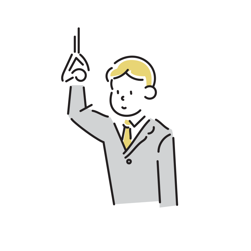つり革につかまるビジネスマンのイラスト(男性)
