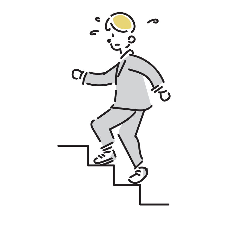 階段を駆け上がるビジネスマンのイラスト(男性)