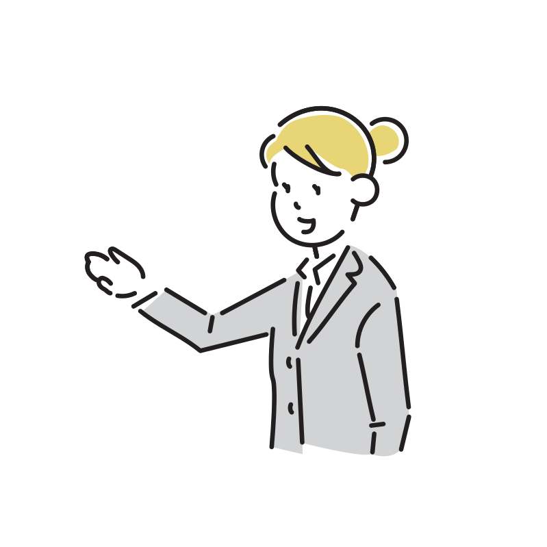 案内するビジネスマンのイラスト(女性)