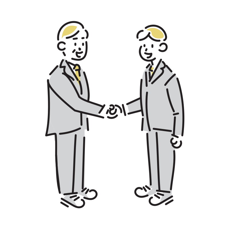上司と握手するビジネスマンのイラスト(男性)