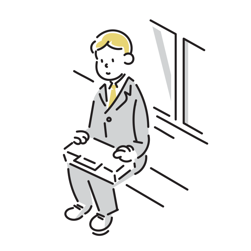 電車内で座るビジネスマンのイラスト(男性)