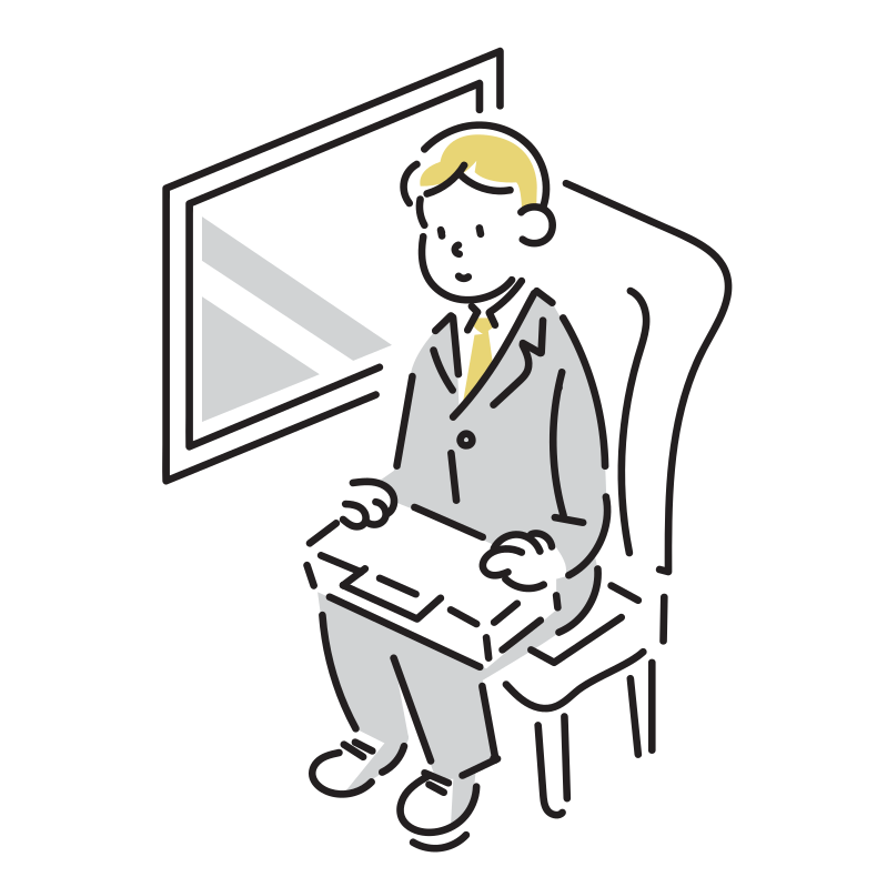 電車内で座るビジネスマンのイラスト(男性/クロスシート)