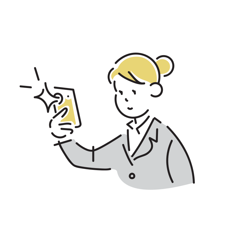 スマホで写真を撮るビジネスマンのイラスト(女性)