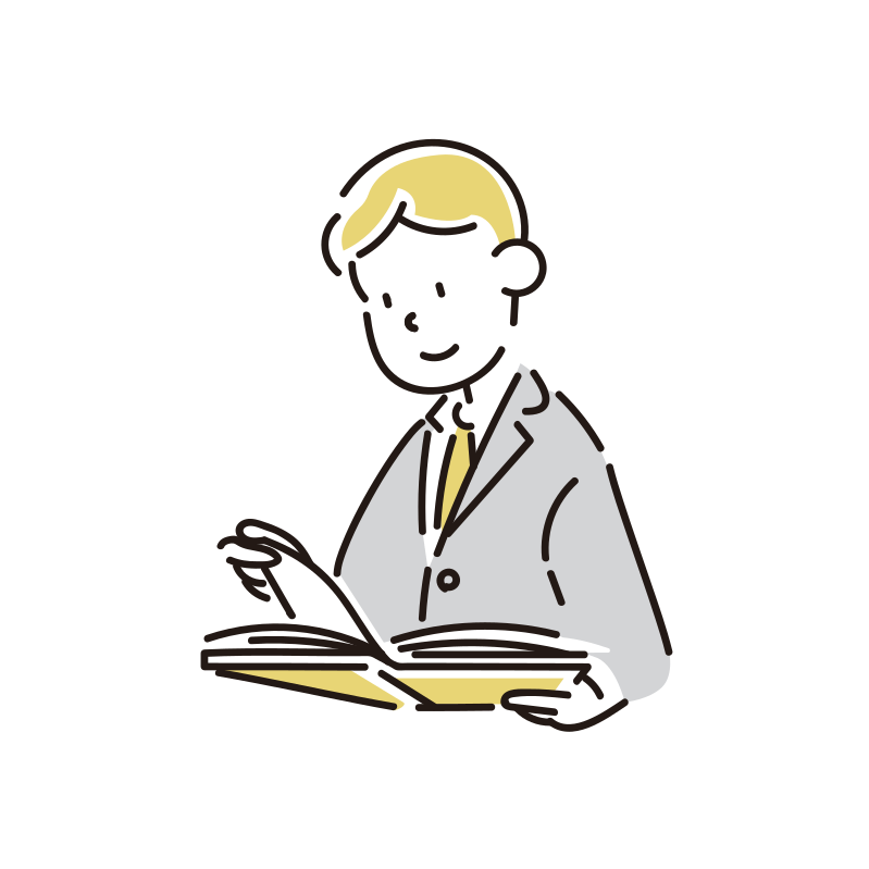 本を読むビジネスマンのイラスト(男性)