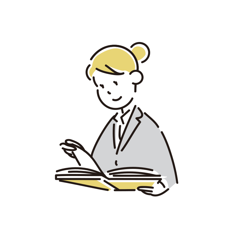 本を読むビジネスマンのイラスト(女性)