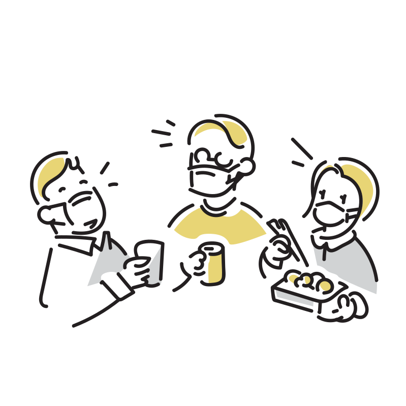 宴会をする人たちのイラスト(マスク着)