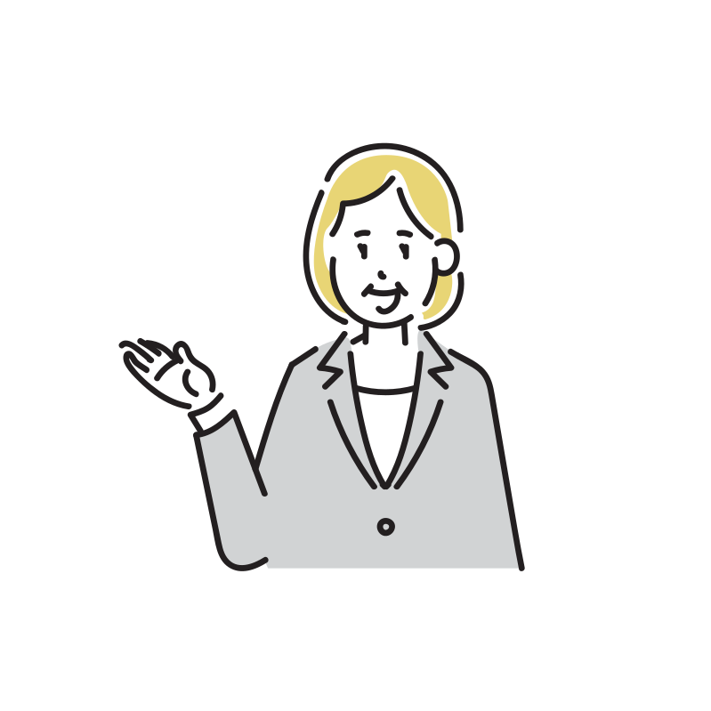 紹介するビジネスマンのイラスト(中年女性)