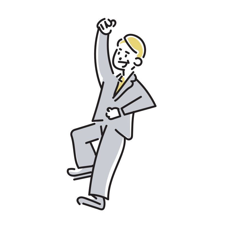 喜ぶビジネスマンのイラスト(中年男性)