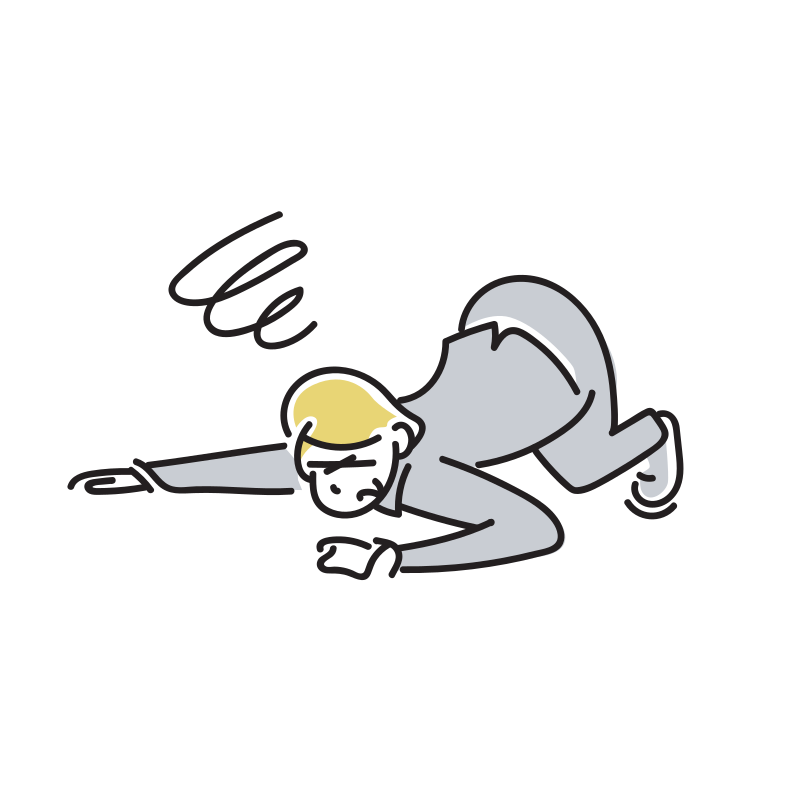 倒れるビジネスマンのイラスト(中年女性)