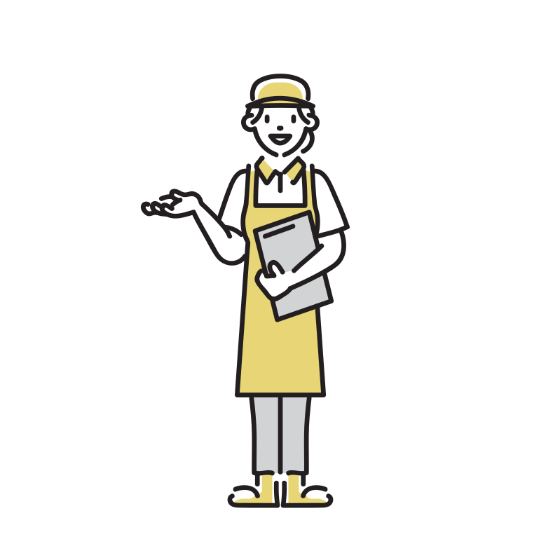 立って案内する女性飲食店員のイラスト(ファストフード)