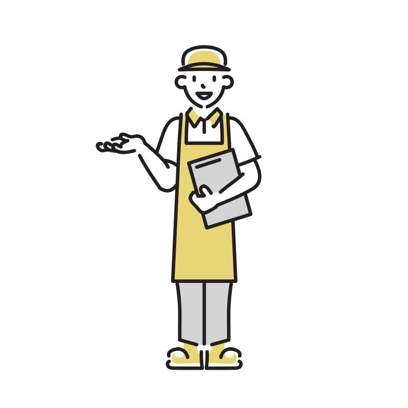 立って案内する男性飲食店員のイラスト(ファストフード)